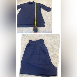 BEYOVE Women's Navy Button Down LONG Shirt and SHORTS SIZE M LOUNGING SET